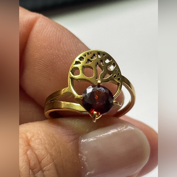 NWT Women's tree of life ring, gold-plated stainless steel red zirconia size 7.5 - Picture 7 of 17